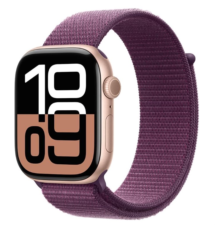 Apple Watch Series 10 [GPS, 1.811 in] - Caja de aluminio color oro rosa con lazo deportivo color ciruela, talla única (renovado)