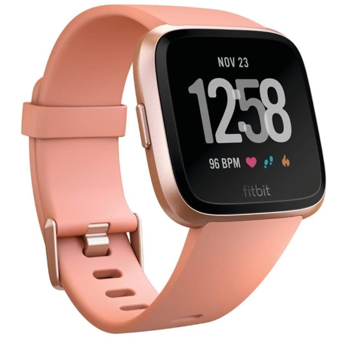Fitbit Versa Smart Watch, color melocotón/aluminio oro rosa, talla única (bandas S y L incluidas), monitor de frecuencia cardíaca