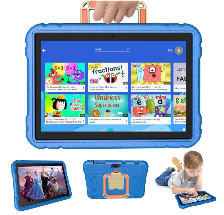 Tableta para niños de 10 pulgadas, 64 GB, Android, WiFi, Bluetooth, control parental, color azul cielo
